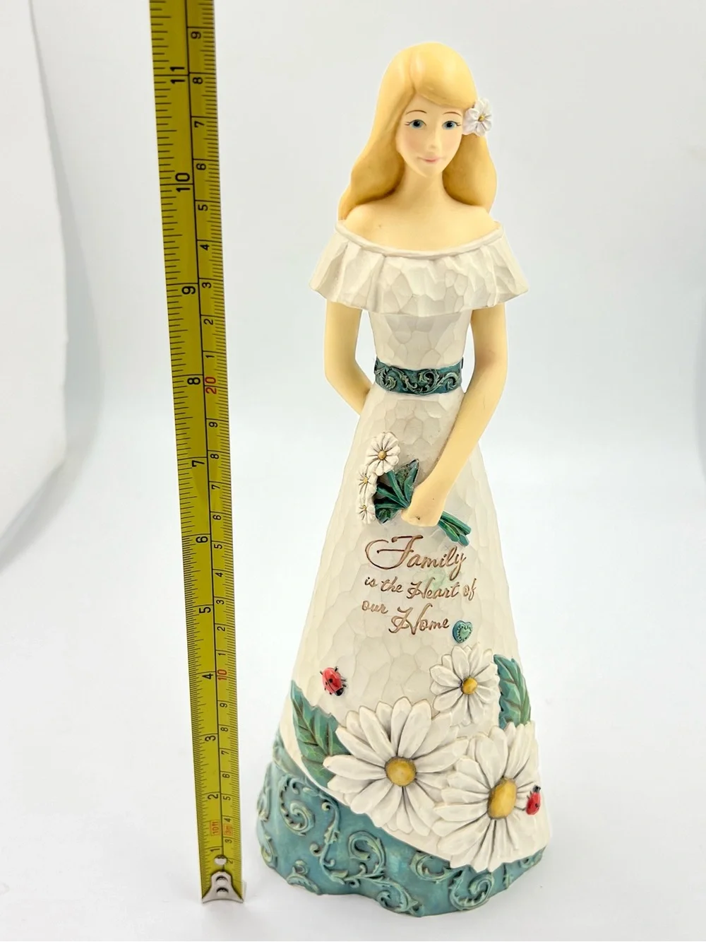 Figurine Decor - White & Teal 'Family' Floral Girl Statue